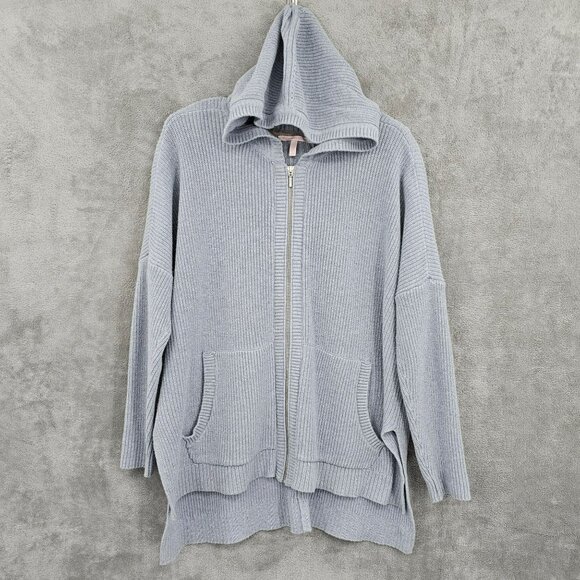 Victorias Secret Hoodie L Blue Gray Zip Up Drop Shoulder Split Hem Pockets Soft - Picture 13 of 13
